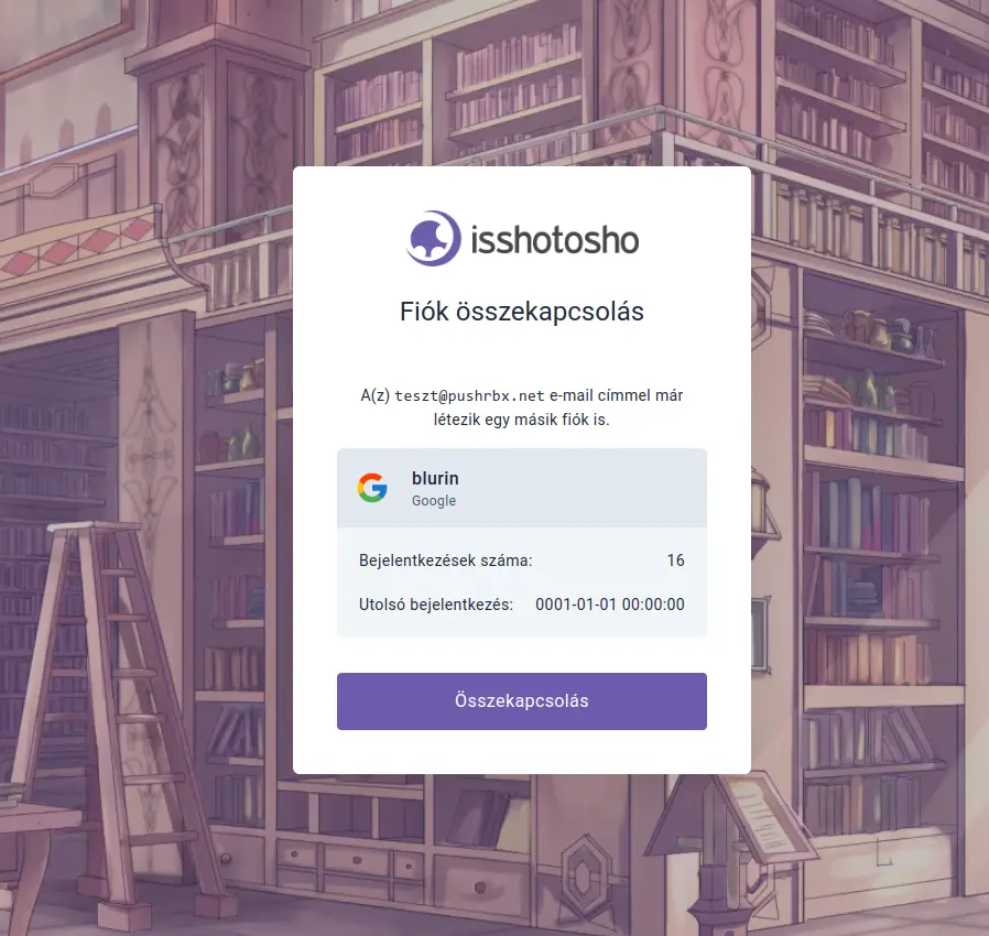 fiók összekapcsolás példa képernyő